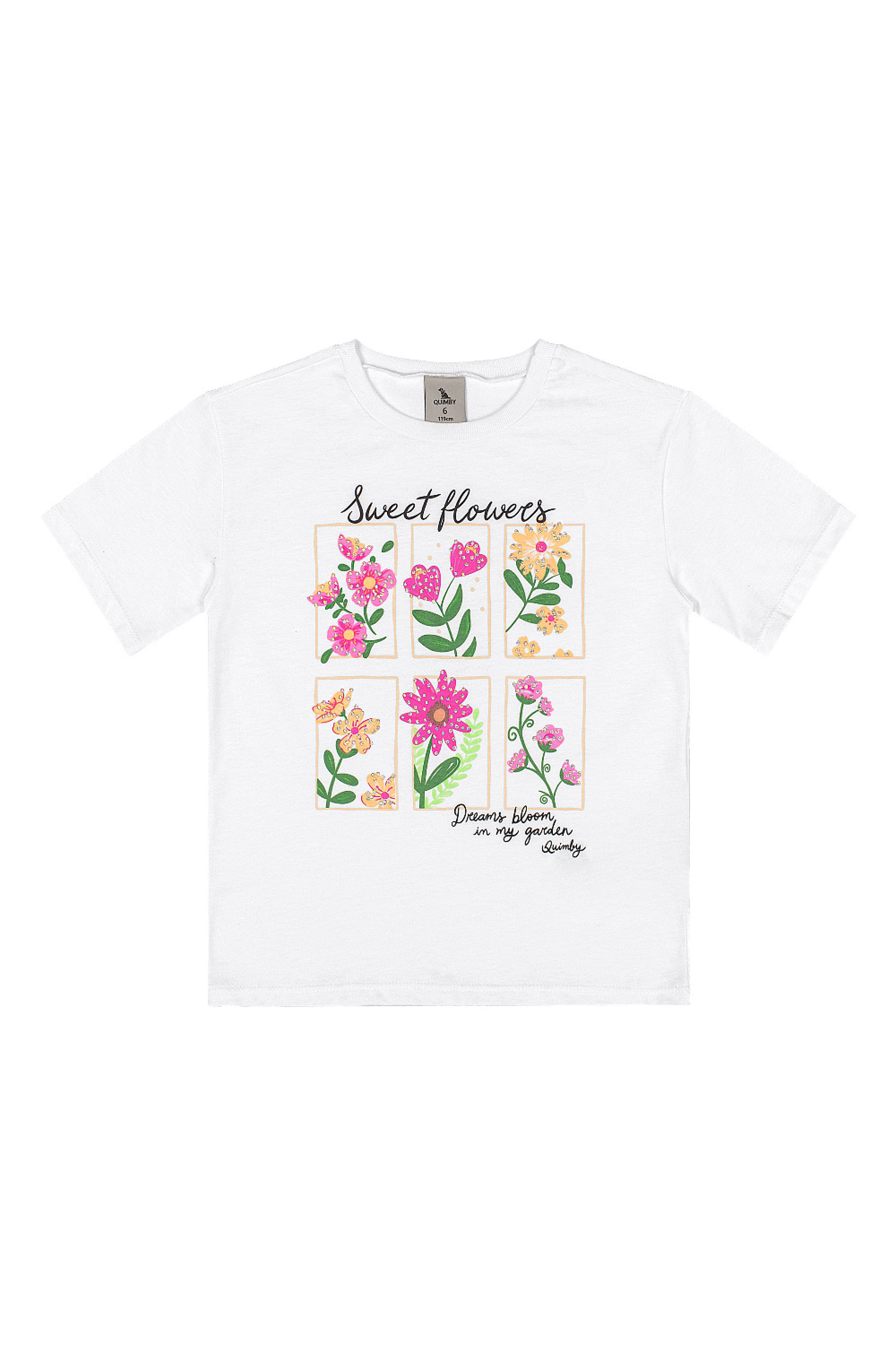 Conjunto Infantil Blusa com Strass e Calça Legging Floral (Branco) Quimby - Imagem 33
